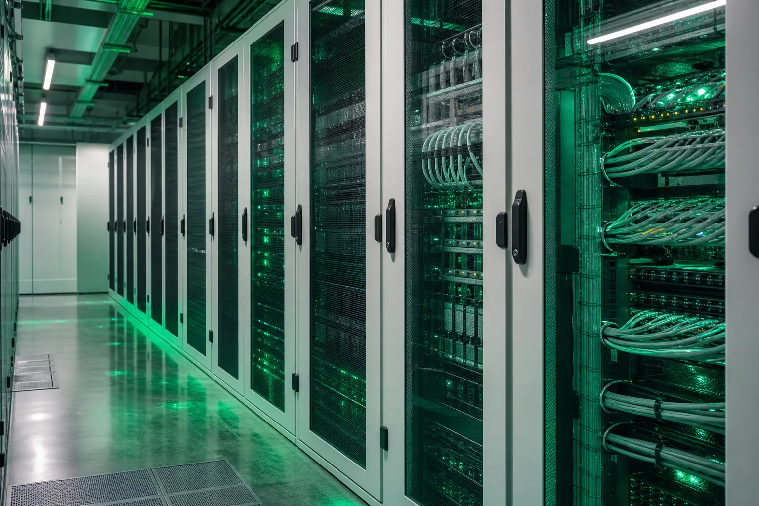 Serverraum mit grüner Beleuchtung